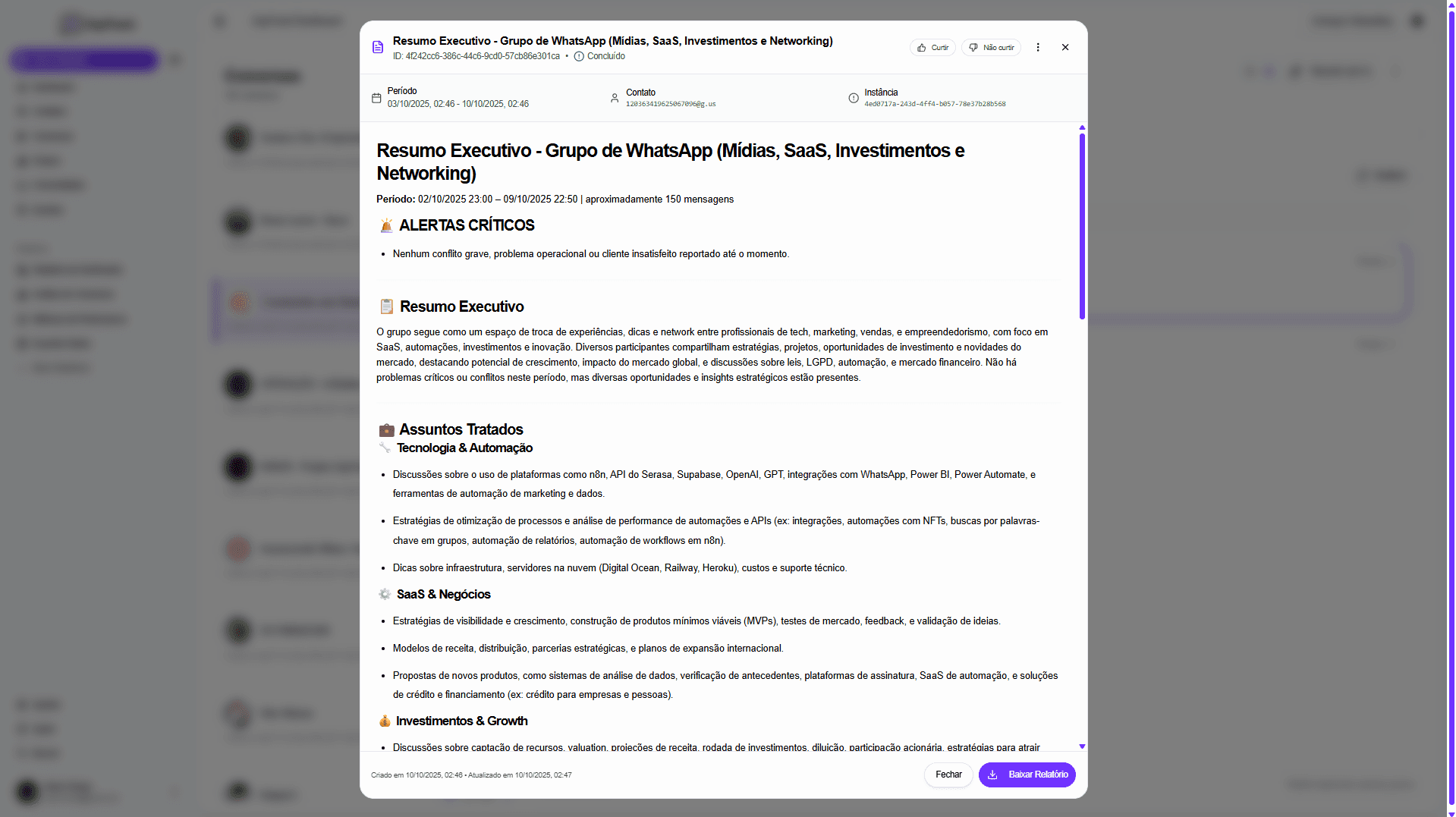 Resumos diários inteligentes